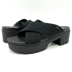 SM New York Womens Sandals Size 9 Chunky Criss Cross Straps Retro Platform Black